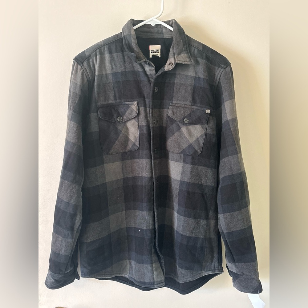 Volcom Black and Gray Checkered Shirt Jacket workwear